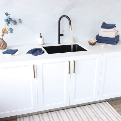 Stylish Black Dual Mount Single Bowl Composite Granite Laundry Sink With Strainer