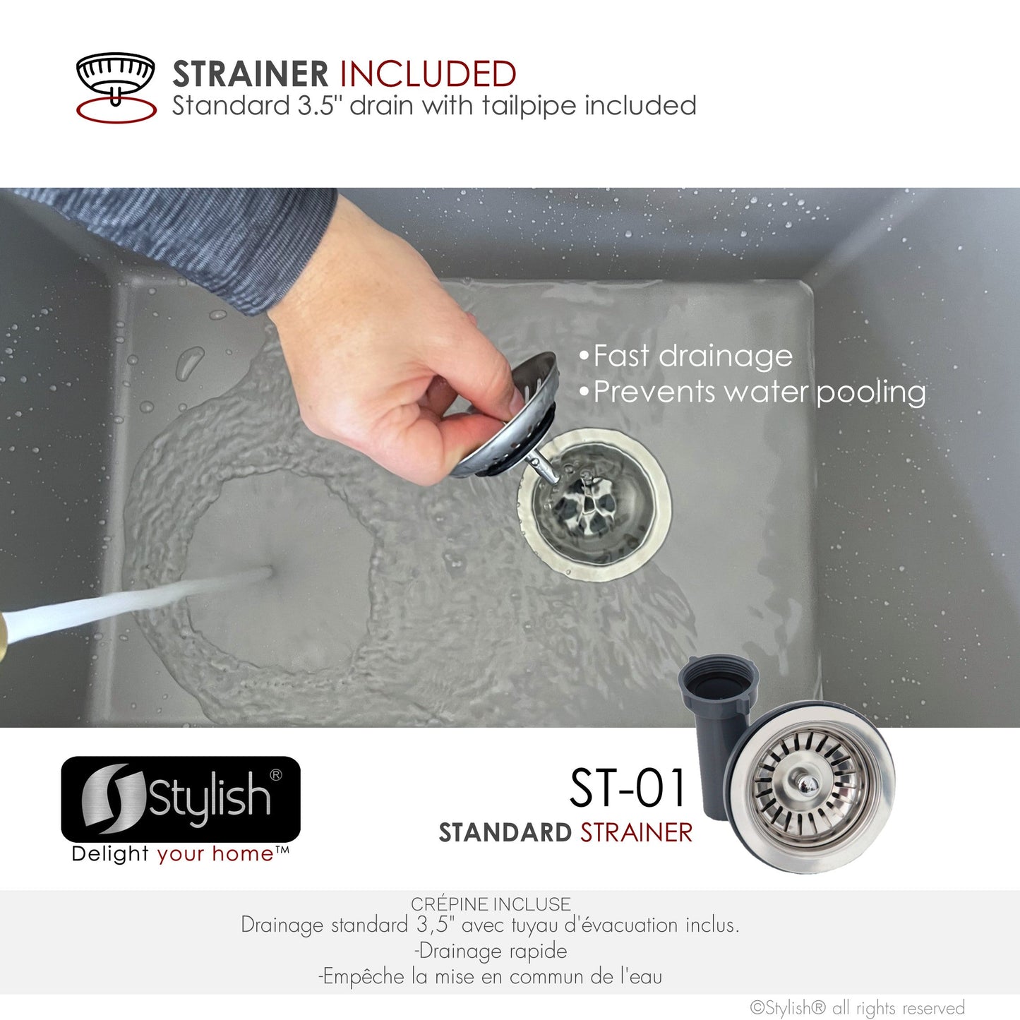 Stylish Gray Dual Mount Single Bowl Composite Granite Laundry Sink With Strainer