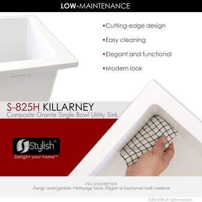 Stylish White Dual Mount Single Bowl Composite Granite Laundry Sink With Strainer