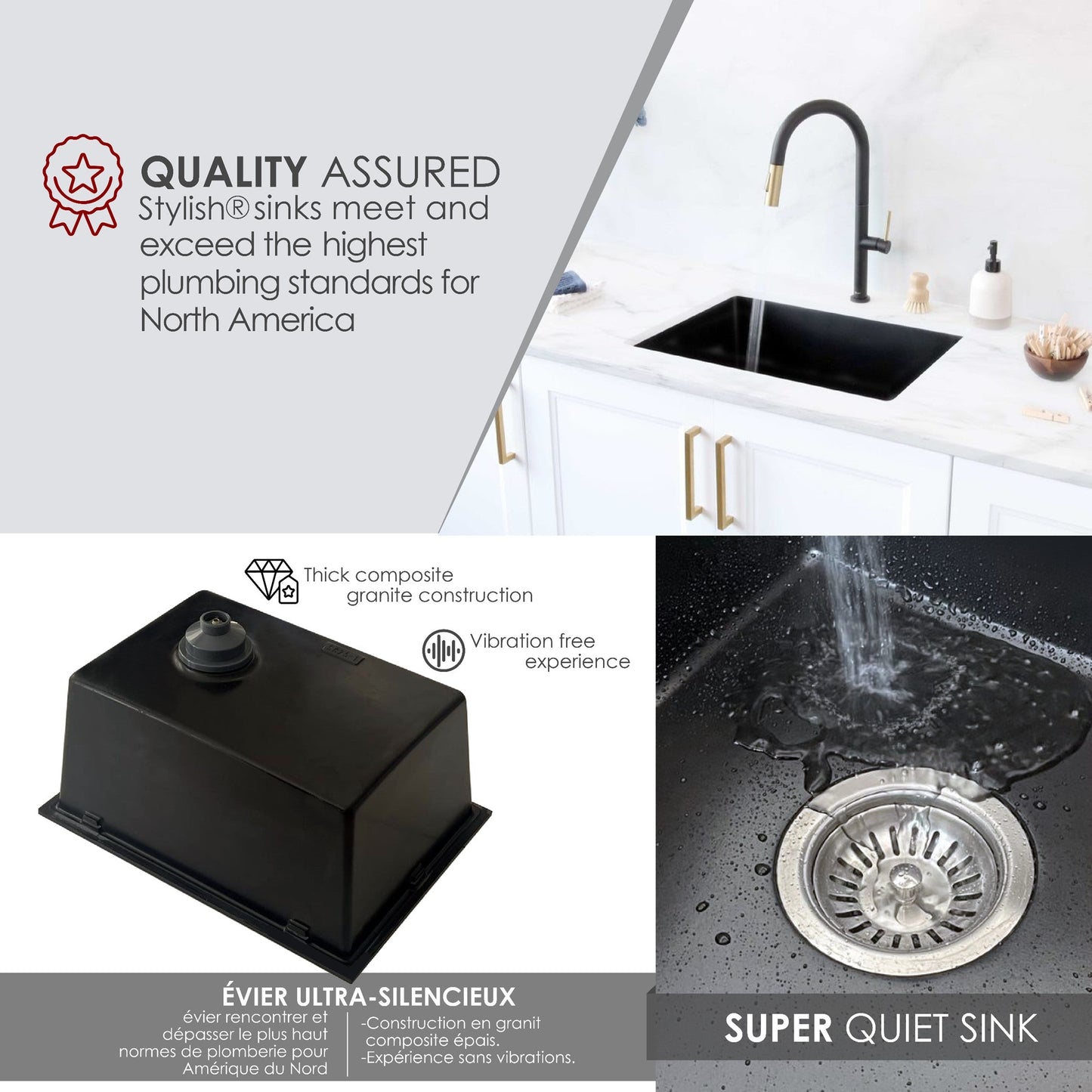Stylish Black Dual Mount Single Bowl Composite Granite Laundry Sink With Strainer