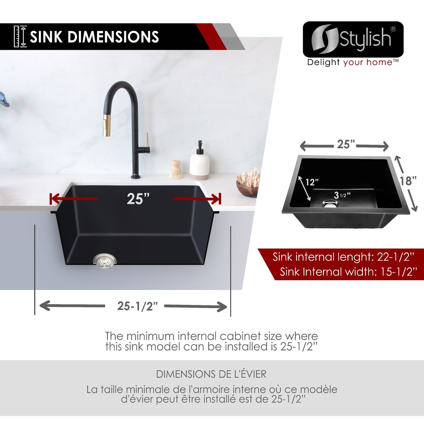 Stylish Black Dual Mount Single Bowl Composite Granite Laundry Sink With Strainer