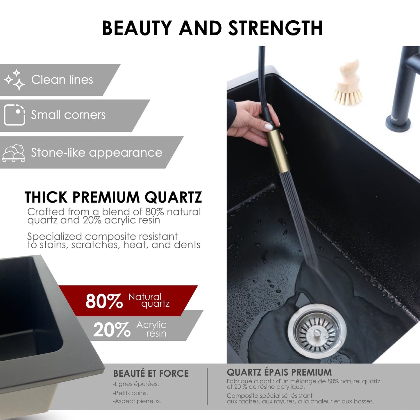 Stylish Black Dual Mount Single Bowl Composite Granite Laundry Sink With Strainer