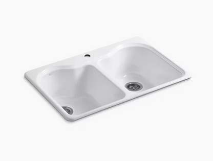 Kohler Hartland 33" X 22" X 9-5/8" Top-mount Double-equal Kitchen Sink With Single Faucet Hole - White