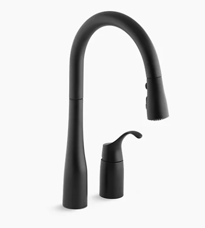 Kohler Simplice Two-hole Kitchen Sink Faucet With 16-1/8" Pull-down Swing Spout, Docknetik Magnetic Docking System, and a 3-function Sprayhead Featuring Sweep Spray - Matte Black