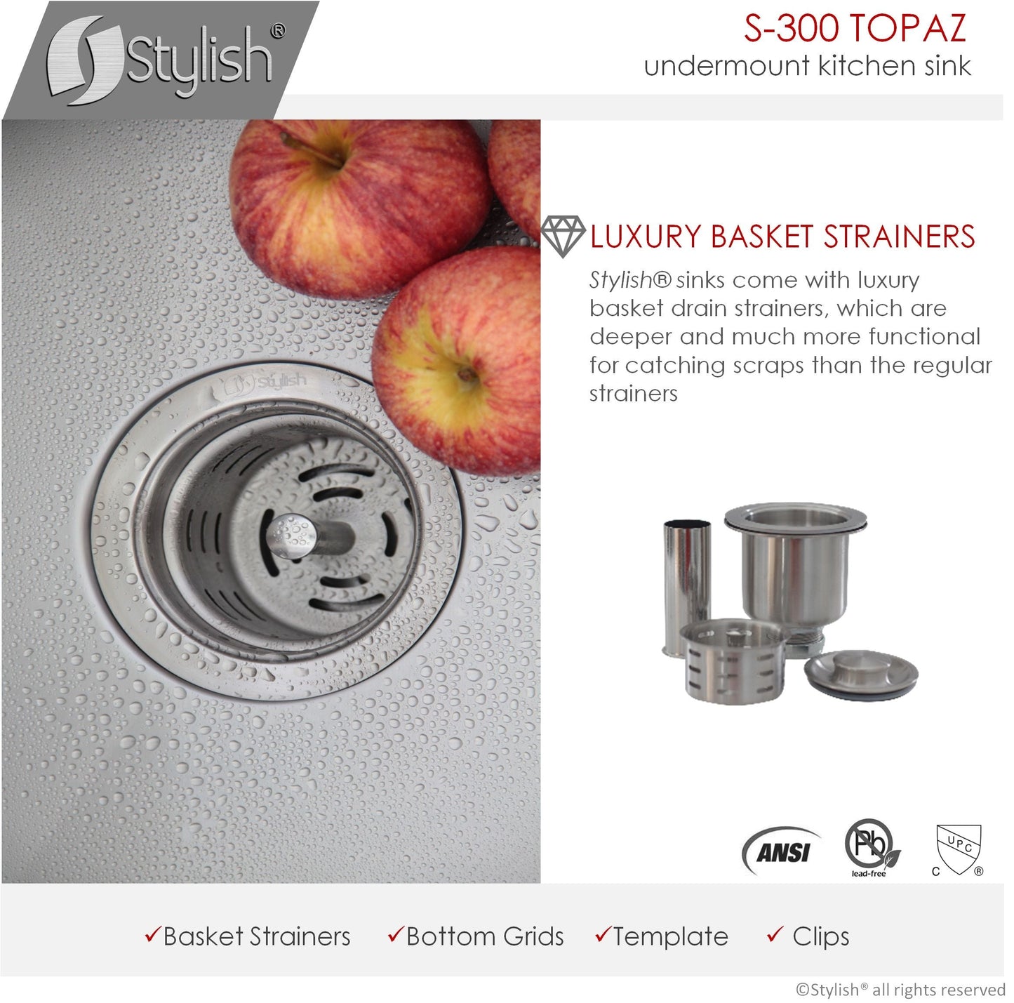Stylish Topaz 28" x 18" Double Bowl Undermount Stainless Steel Kitchen Sink S-300XG