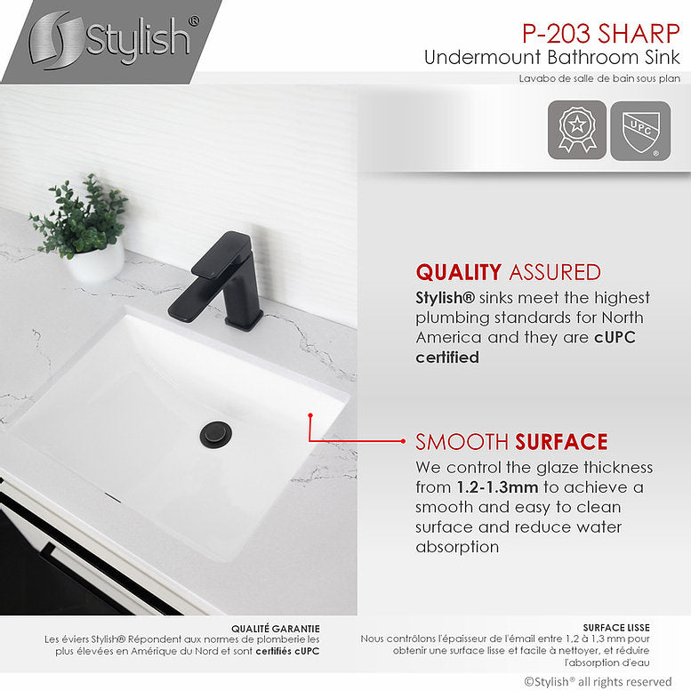 Stylish Sharp 21.25" x 14.5" Rectangular Undermount Bathroom Sink with Overflow Polished Chrome P-203