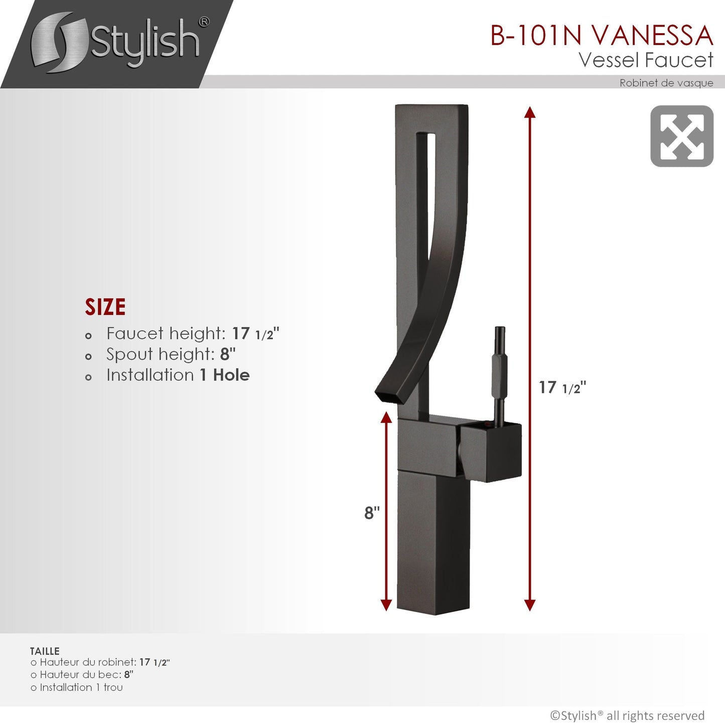 Stylish Vanessa 17.5" Bathroom Faucet Single Handle Matte Black Finish B-101N