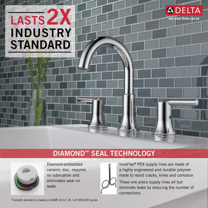 Delta TRINSIC Two Handle Widespread 3 Hole Bathroom Faucet- Chrome