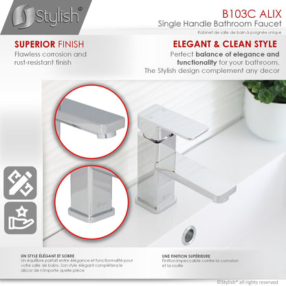 Stylish Alix Single Handle 6" Bathroom Faucet for Single Hole Brass Basin Mixer Tap, Polished Chrome Finish B-103C