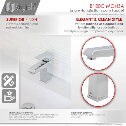 Stylish Monza Single Handle 6.5" Bathroom Faucet for Single Hole Brass Basin Mixer Tap, Polished Chrome Finish B-120C