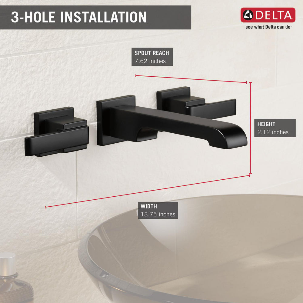 Delta ARA Two Handle Wall Mount Bathroom Faucet Trim (Valve Sold Separately)