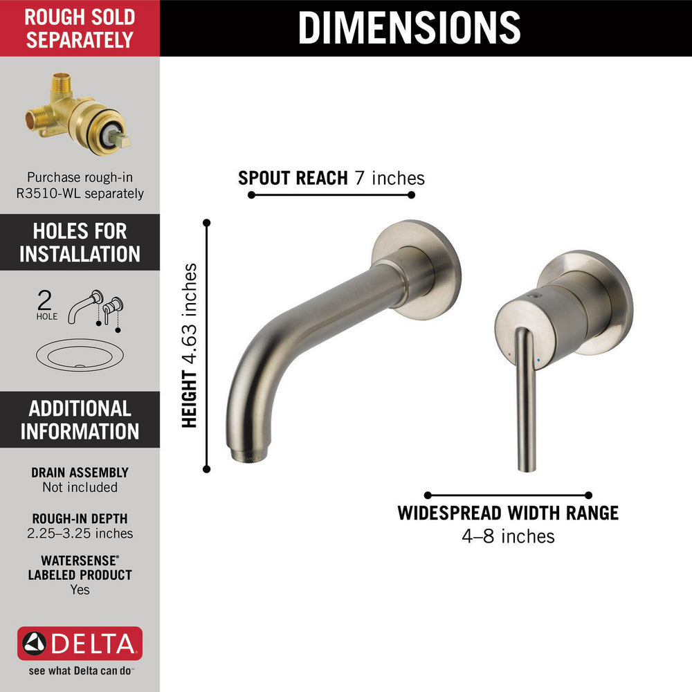 Delta TRINSIC Single Handle Wall Mount Bathroom Faucet Trim -Stainless Steel (Valves Sold Separately)