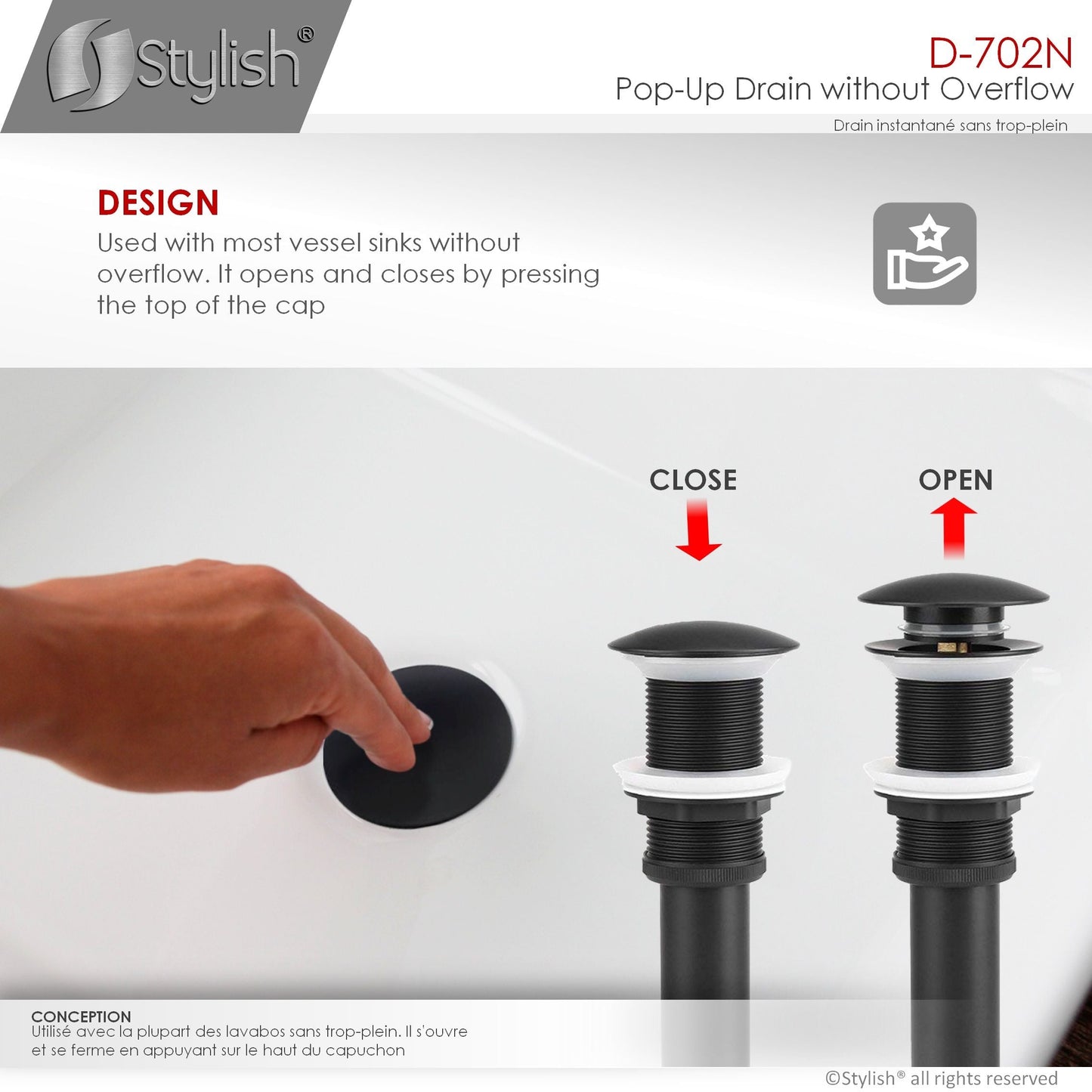 Stylish Pop-Up Drain with Overflow D-702N