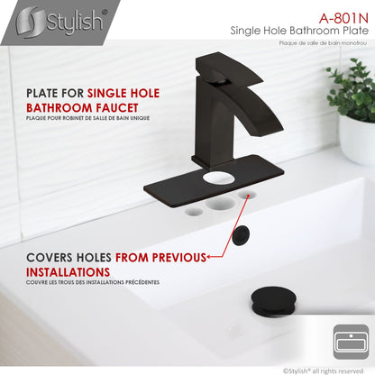 Stylish Single Hole Bathroom Faucet Plate in Matte Black Finish A-801N