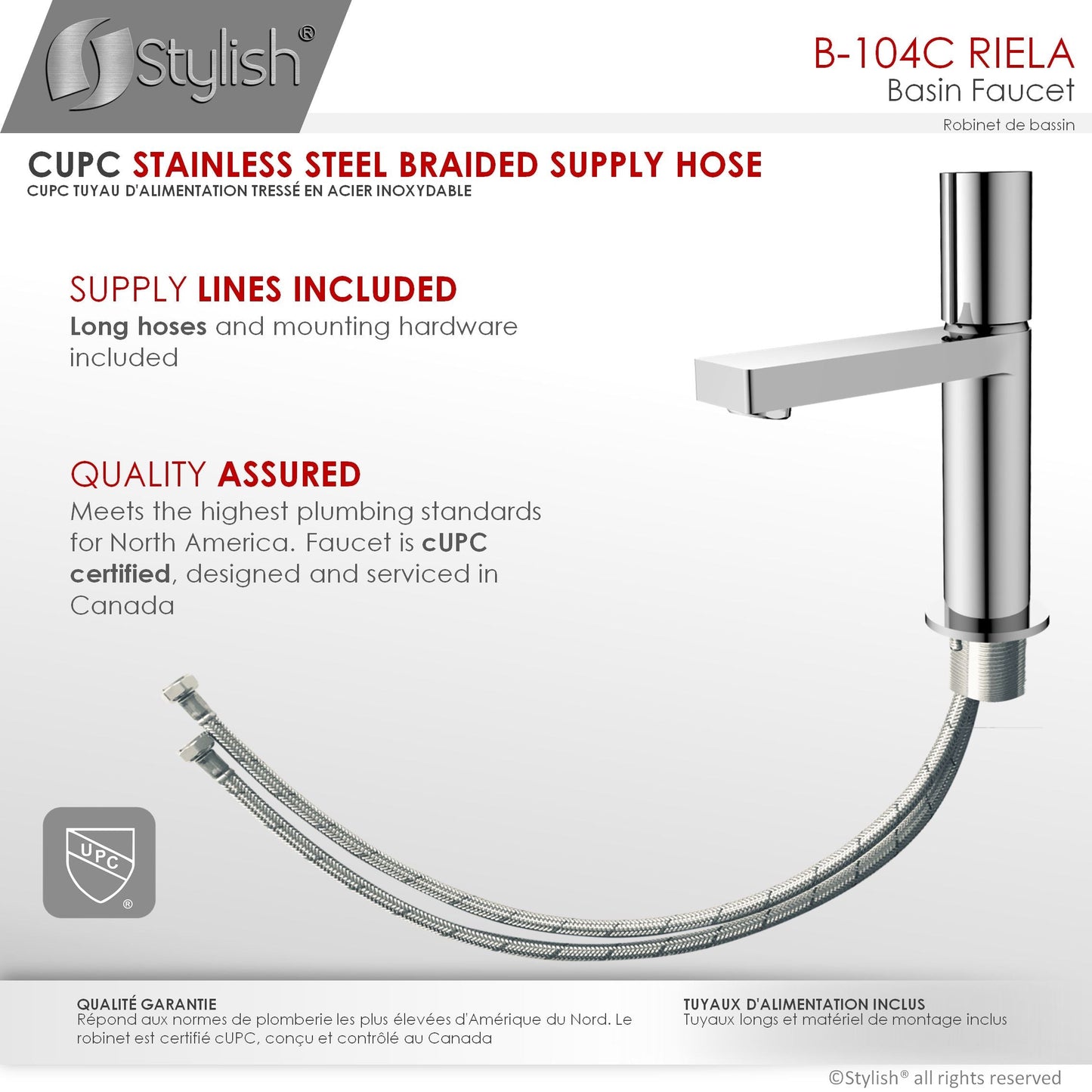 Stylish Riela 7" Single Handle Modern Bathroom Basin Faucet in Polished Chrome Finish B-104C
