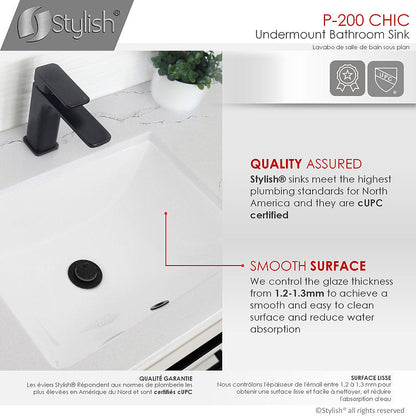 Stylish Chic 20.75" x 15.5" Rectangular Undermount Bathroom Sink with Overflow Polished Chrome P-200