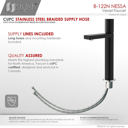 Stylish Nessa Single Handle 12" Bathroom Vessel Sink Faucet, Matte Black Finish B-122NC