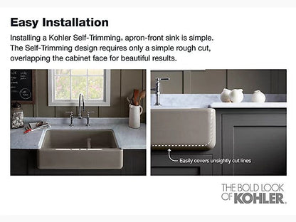 Kohler Whitehaven 35.5" x 21.56" x 9.63" Smart Divide Undermount Double Bowl Large Medium Farmhouse Kitchen Sink With Short Apron