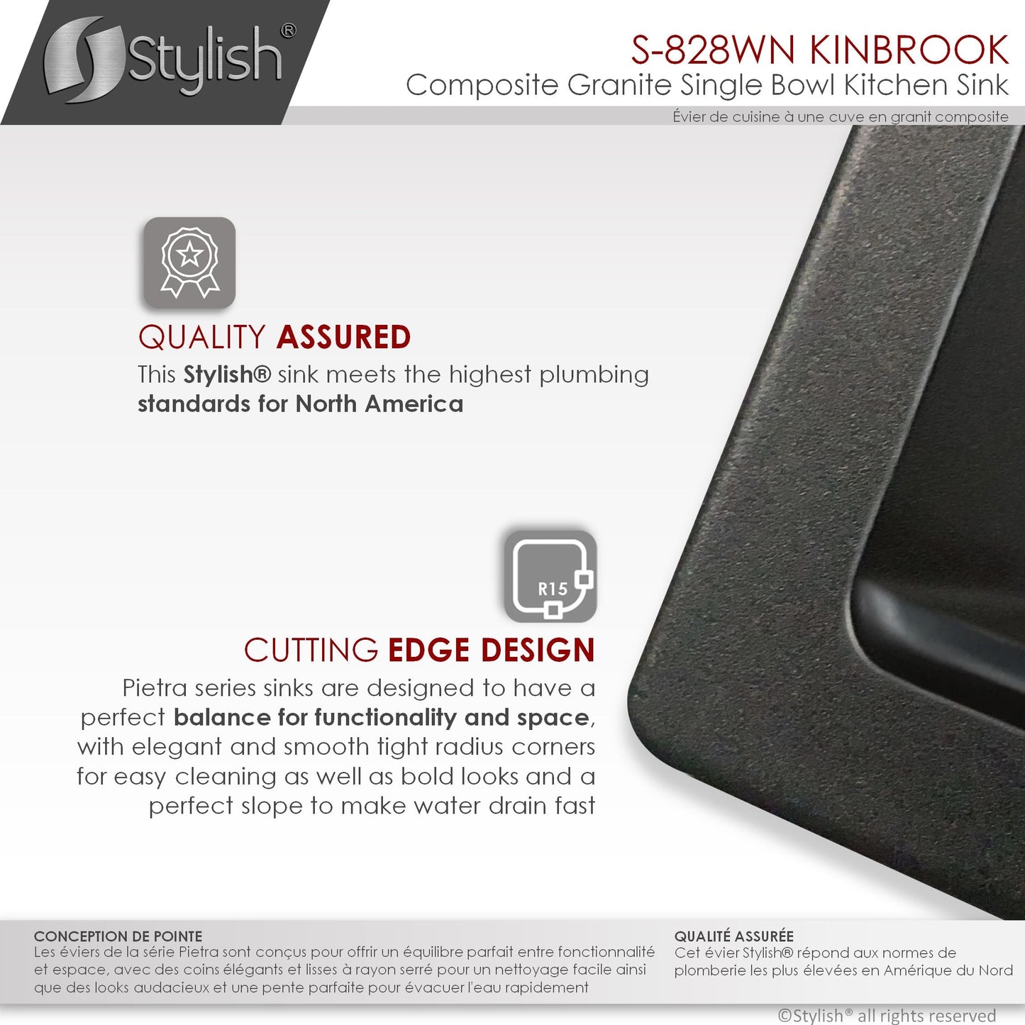 Stylish Kinbrook 28" x 18" Dual Mount Workstation Single Bowl Black Composite Granite Kitchen Sink with Built in Accessories