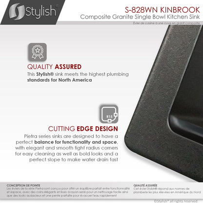 Stylish Kinbrook 28" x 18" Dual Mount Workstation Single Bowl Black Composite Granite Kitchen Sink with Built in Accessories