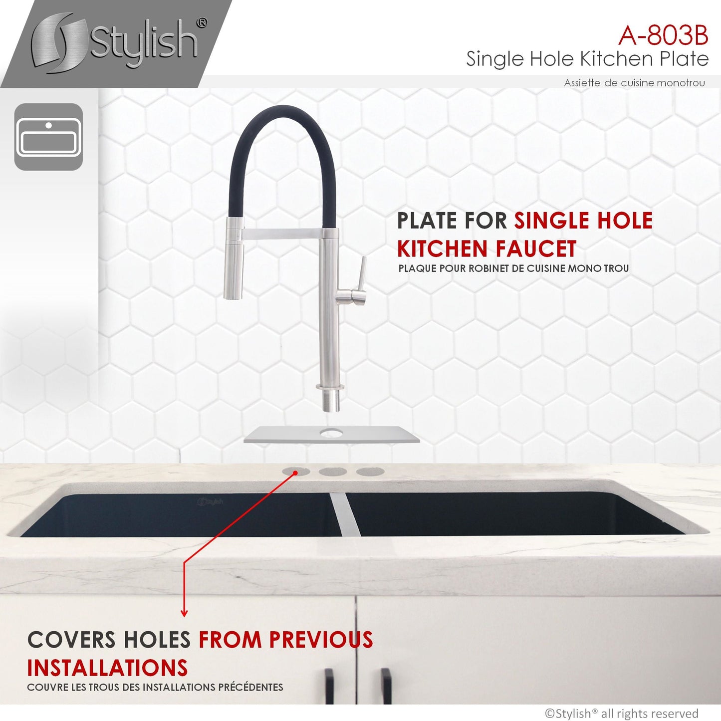 Stylish Kitchen Faucet Plate Hole Cover Deck Plate Escutcheon in Brushed Nickel Finish A-803B