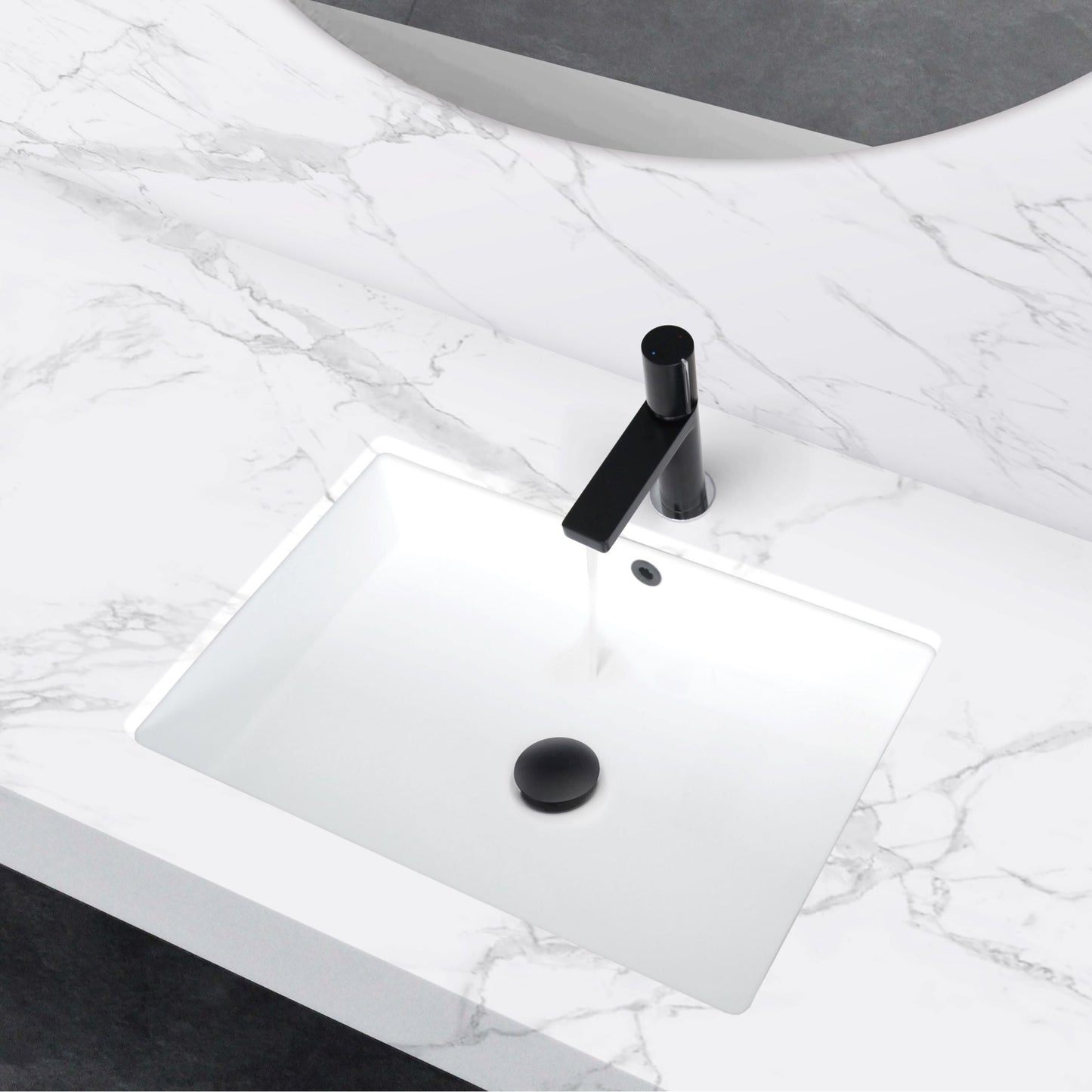 Stylish Voguish 24" x 16" Rectangular Undermount Ceramic Bathroom Sink with 2 Overflow Finishes P-208