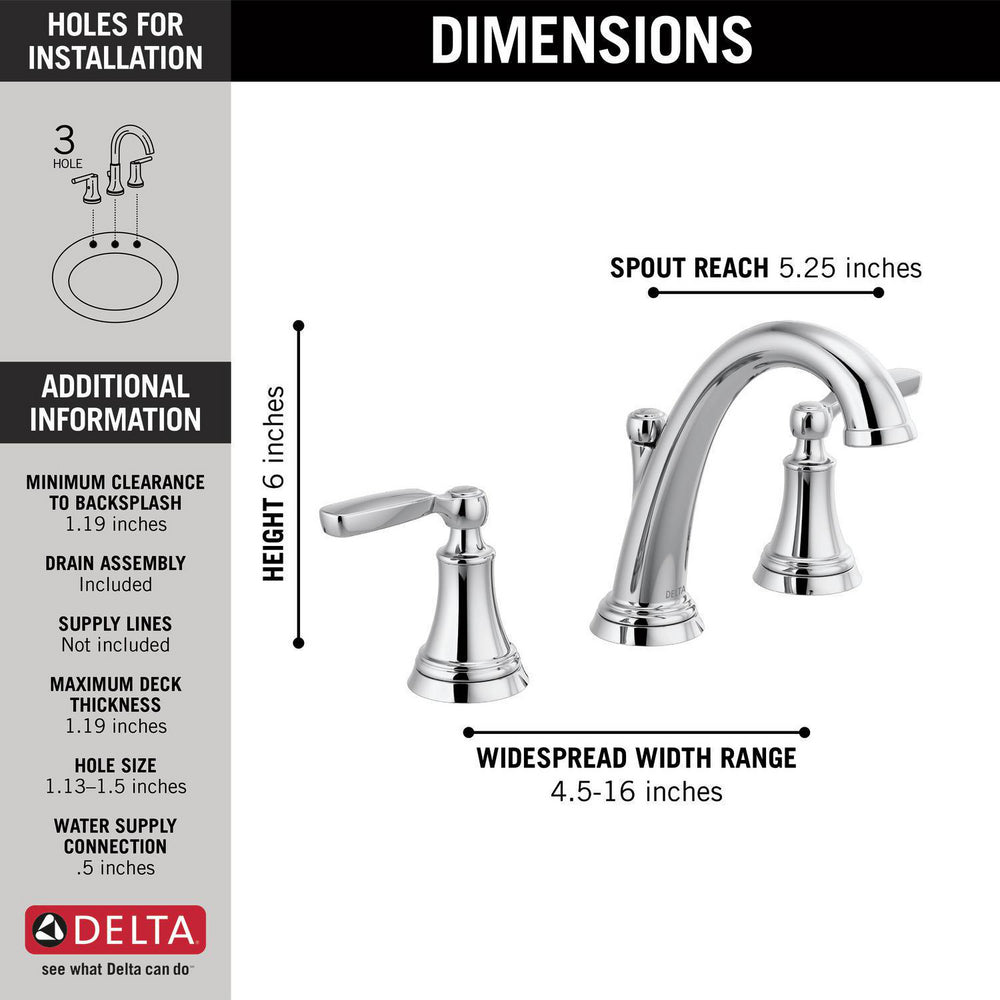 Delta WOODHURST Two Handle 3 Hole Bathroom Faucet- Chrome