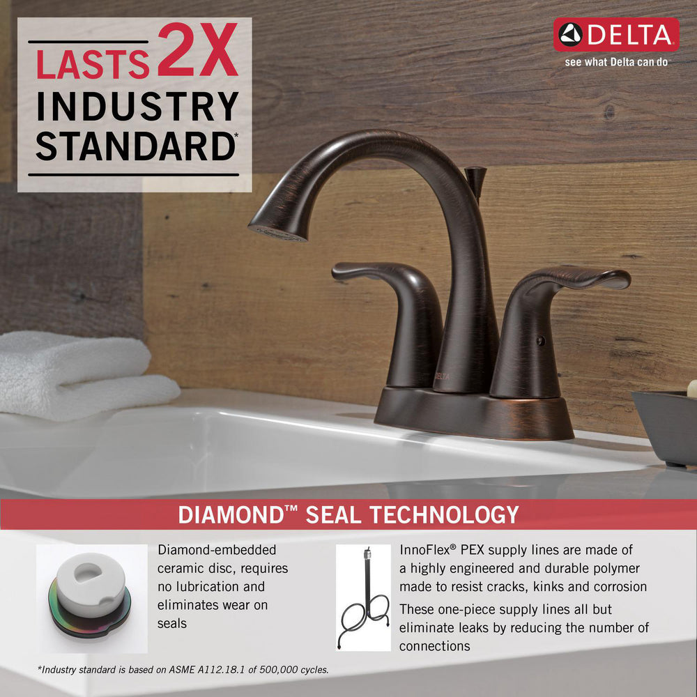 Delta LAHARA Two Handle Centerset 3 Hole Bathroom Faucet- Venetian Bronze