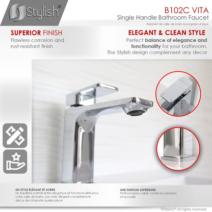 Stylish Vita Single Handle 6" Bathroom Faucet for Single Hole Brass Basin Mixer Tap, Polished Chrome Finish B-102C