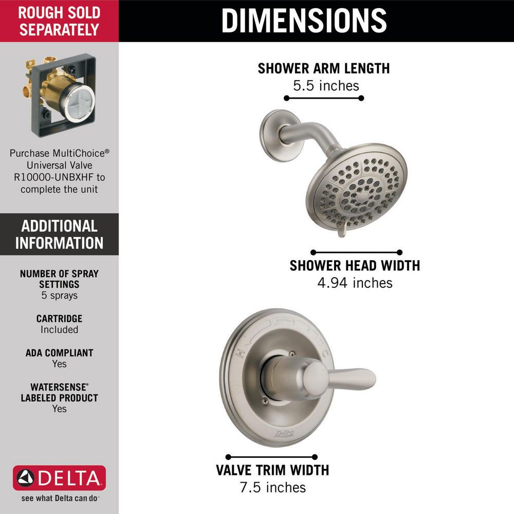 Delta LAHARA Monitor 14 Series Shower Trim -Stainless Steel (Valve Sold Separately)