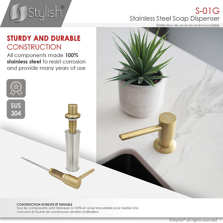 Stylish Stainless Steel Soap Dispenser Pump Liquid Hand Lotion Dispenser S-01G