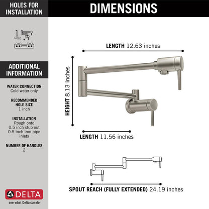 Delta Contemporary Wall Mount Pot Filler- Stainless