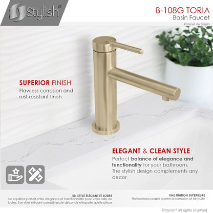 STYLISH Toria 6" Single Handle Basin Bathroom Faucet in Brushed Gold Finish B-108G