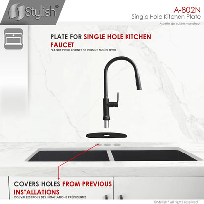 Stylish Kitchen Faucet Plate in Stainless Steel in Matte Black Finish A-802N