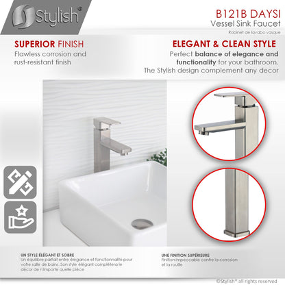 Stylish Daysi Brushed Nickel 12" Single-Hole Vessel Sink Bathroom Faucet B-121B