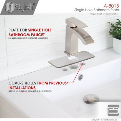 Stylish Single Hole Bathroom Faucet Plate in Brushed Nickel Finish A-801B