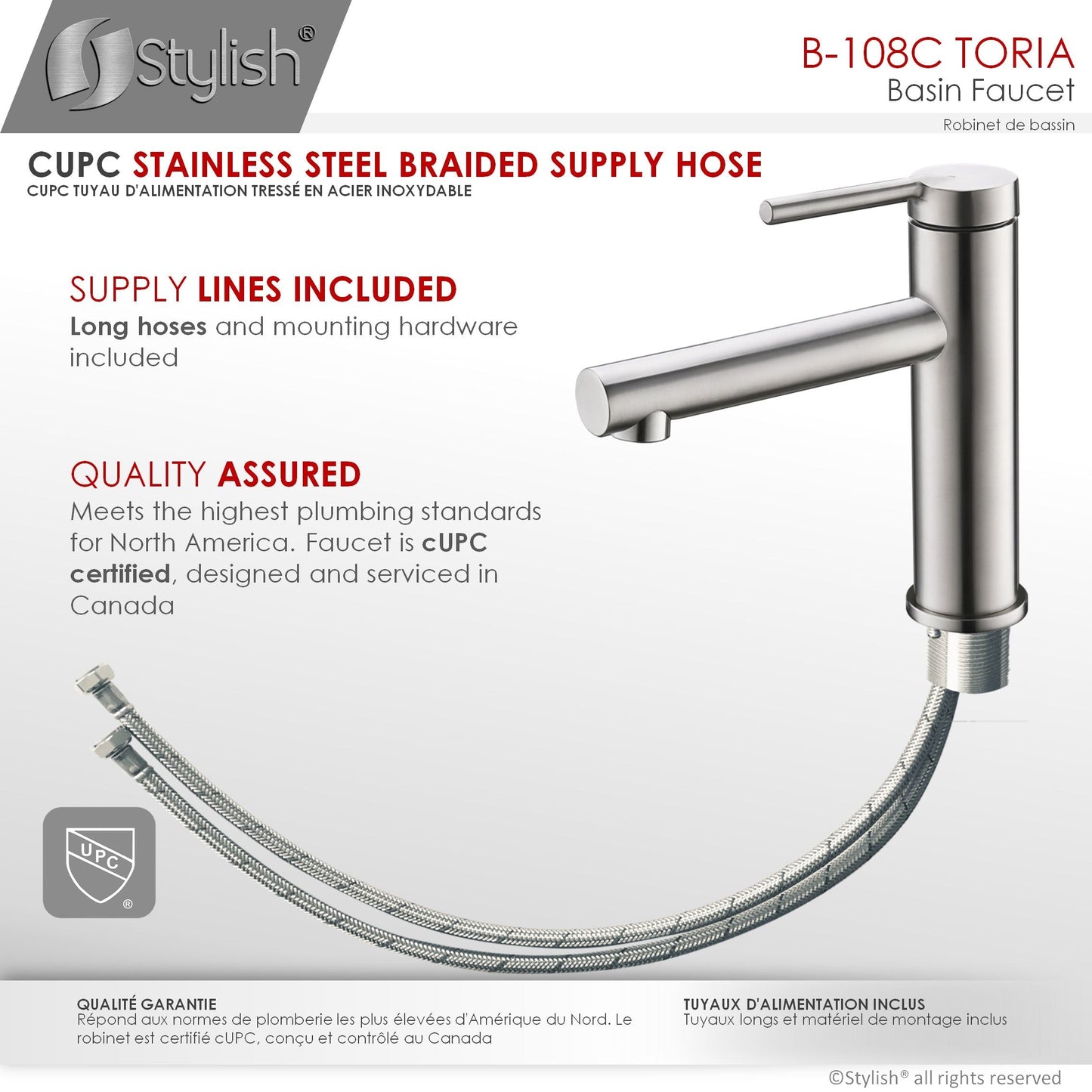Stylish Toria 6" Single Handle Basin Bathroom Faucet in Stainless Steel Finish B-108S