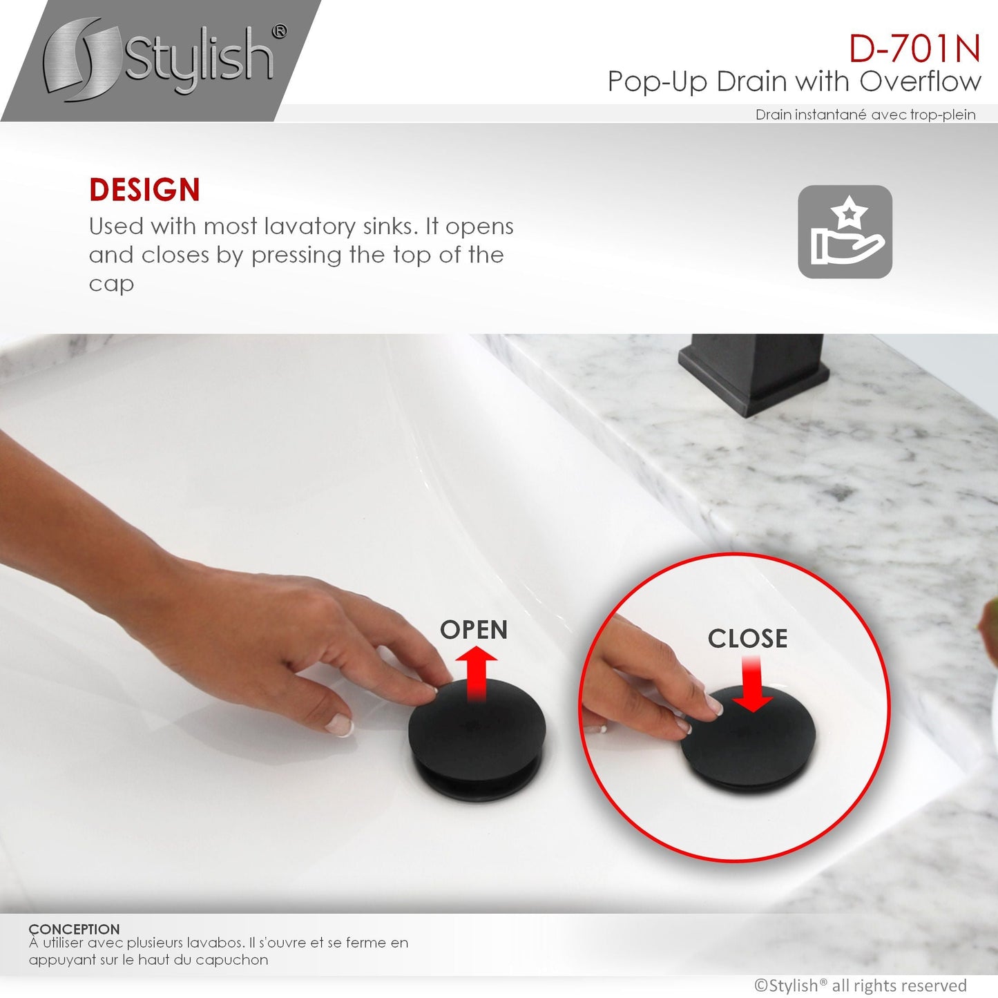 Stylish Pop-Up Drain with Overflow D-701N