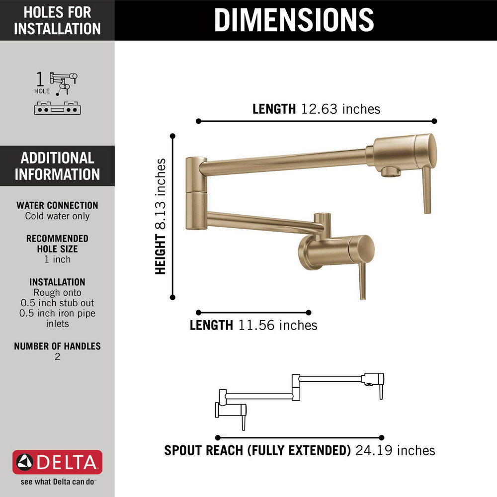 Delta Contemporary Wall Mount Pot Filler- Champagne Bronze