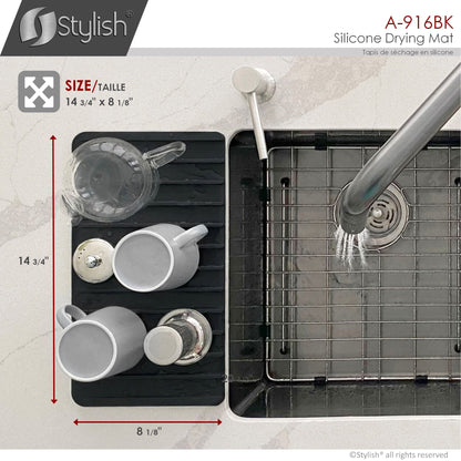 Stylish Silicone Drying Mat and Trivet, Black