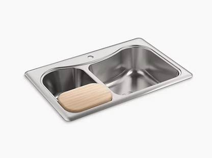 Kohler Staccato 33" X 22" X 8-5/16" Top-mount Large/medium Double-bowl Kitchen Sink With Single Faucet Hole