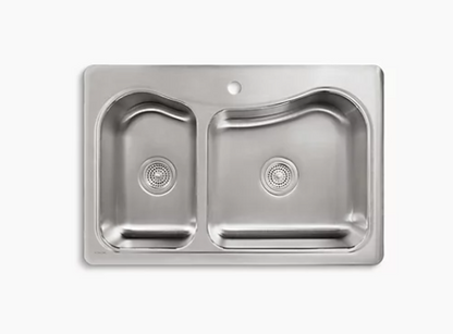Kohler Staccato 33" X 22" X 8-5/16" Top-mount Large/medium Double-bowl Kitchen Sink With Single Faucet Hole