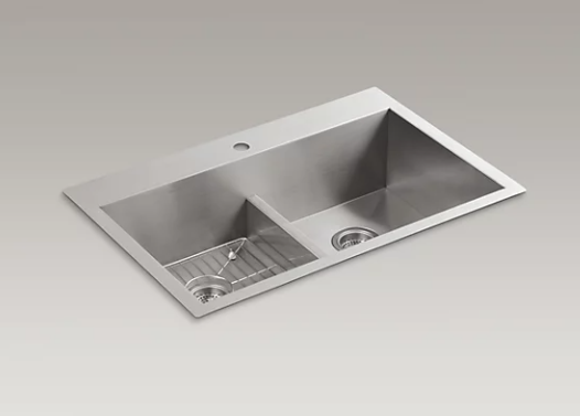 Kohler Vault 33" X 22" X 9-5/16" Smart Divide Top-mount/undermount Double-equal Bowl Kitchen Sink With Single Faucet Hole