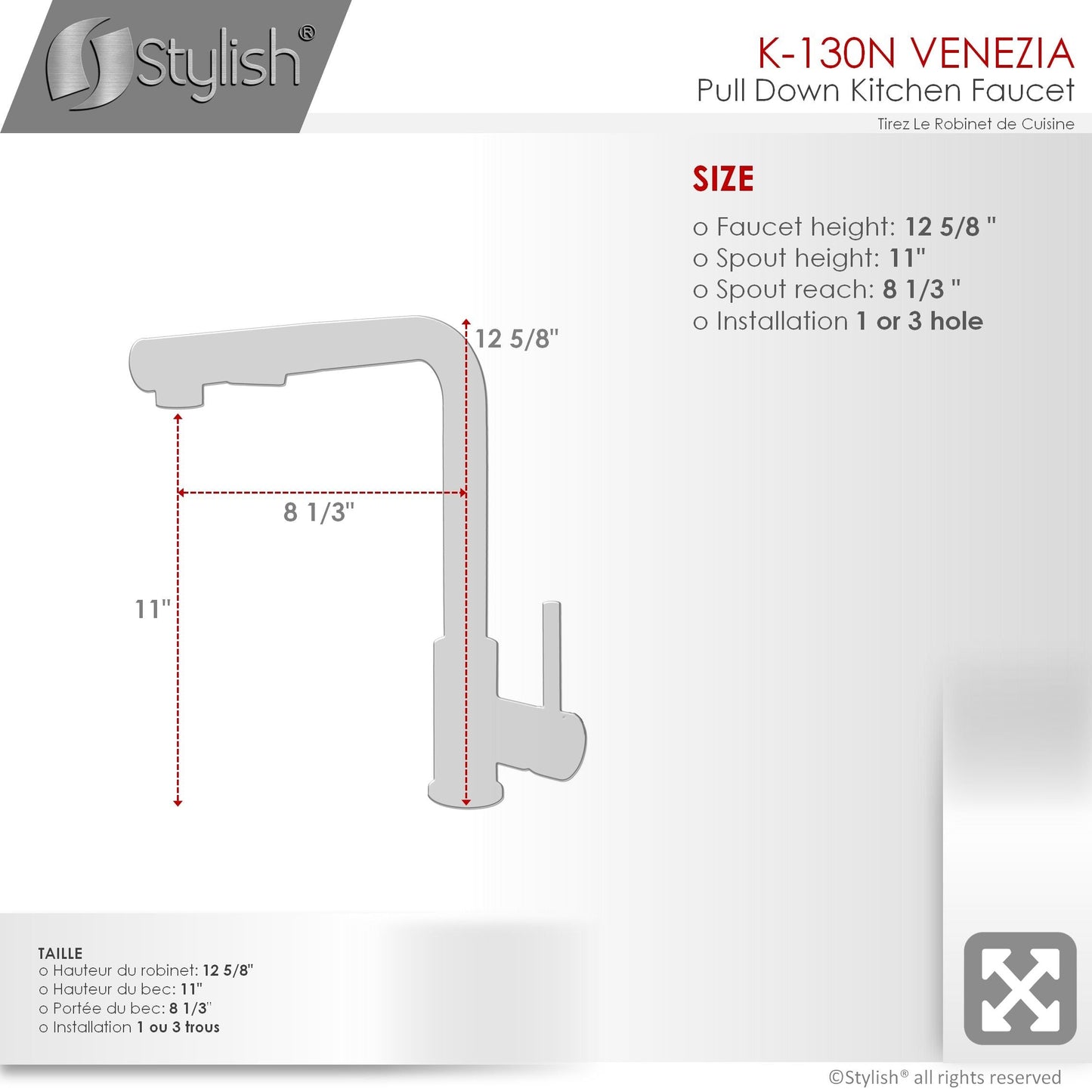 Stylish Venezia 12" Kitchen Faucet Single Handle Pull Down Dual Mode Stainless Steel, Matte Black Finish K-130N