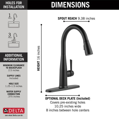 Delta ESSA Single Handle Pull-Down Kitchen Faucet with Touch2O Technology- Matte Black