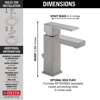 Delta MODERN Single Handle Project-Pack Bathroom Faucet- Stainless Steel (With Pop-up Drain)