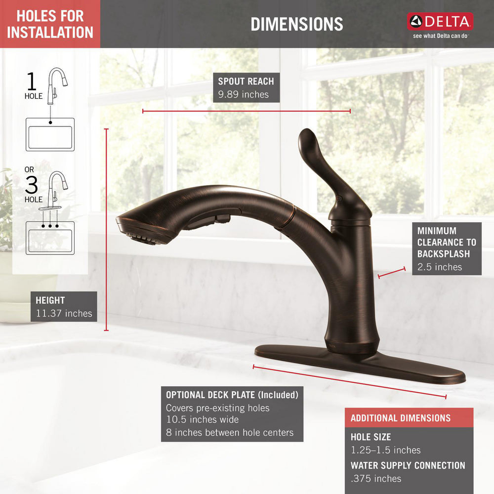 Delta LINDEN Single Handle Pull-Out Kitchen Faucet- Venetian Bronze