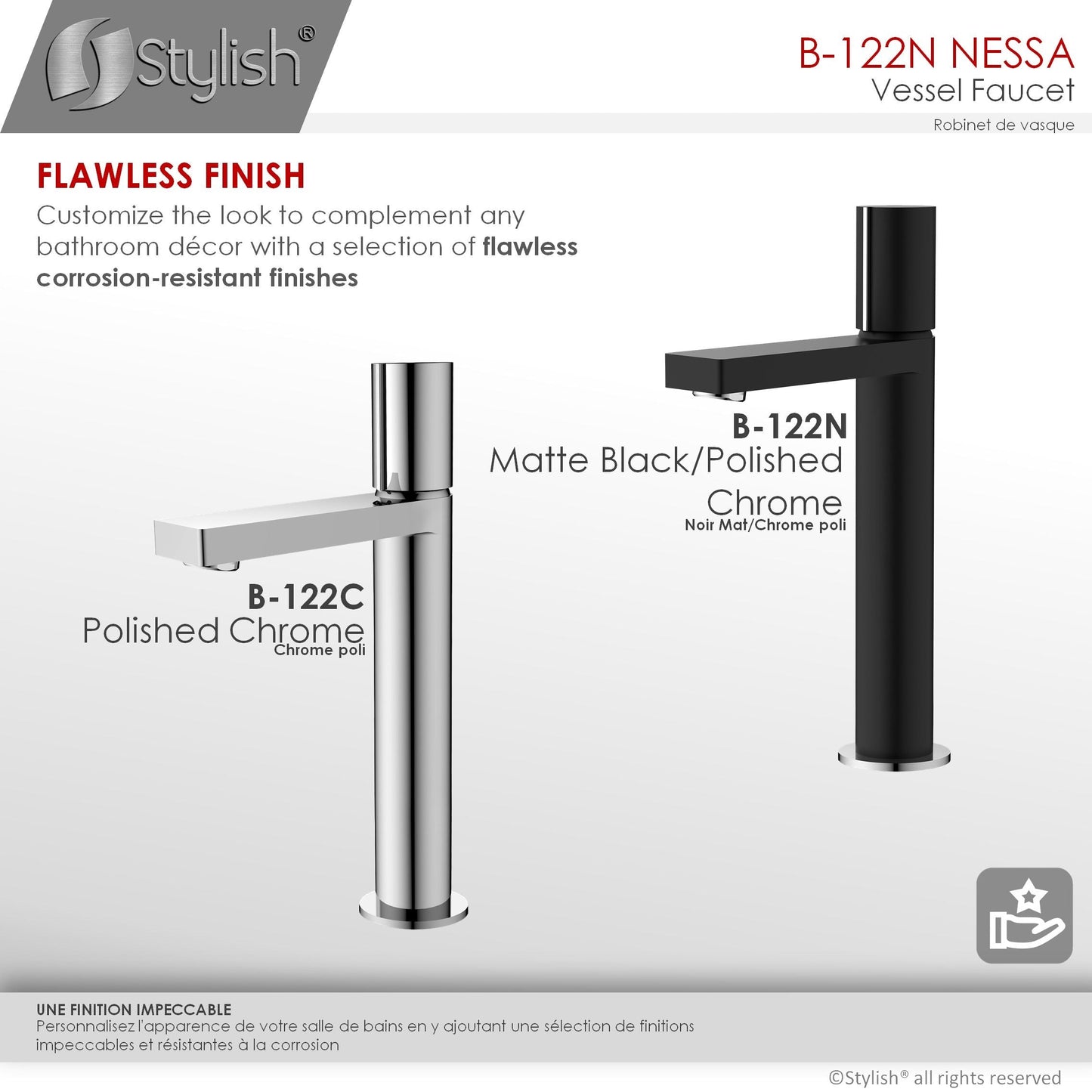 Stylish Nessa Single Handle 12" Bathroom Vessel Sink Faucet, Matte Black Finish B-122NC