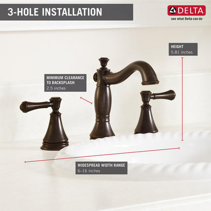 Delta CASSIDY Two Handle Widespread Bathroom Faucet With Metal Pop-Up- Venetian Bronze