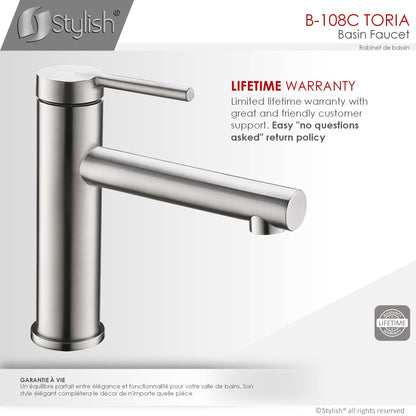 Stylish Toria 6" Single Handle Basin Bathroom Faucet in Stainless Steel Finish B-108S